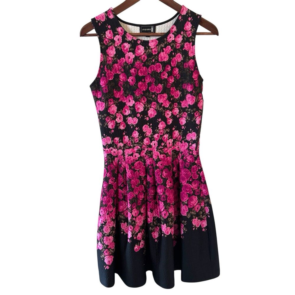 Vintage‎ Dark Coquette Midi Dress SZ 6 Pink Black Floral Romantic Feminine Retro